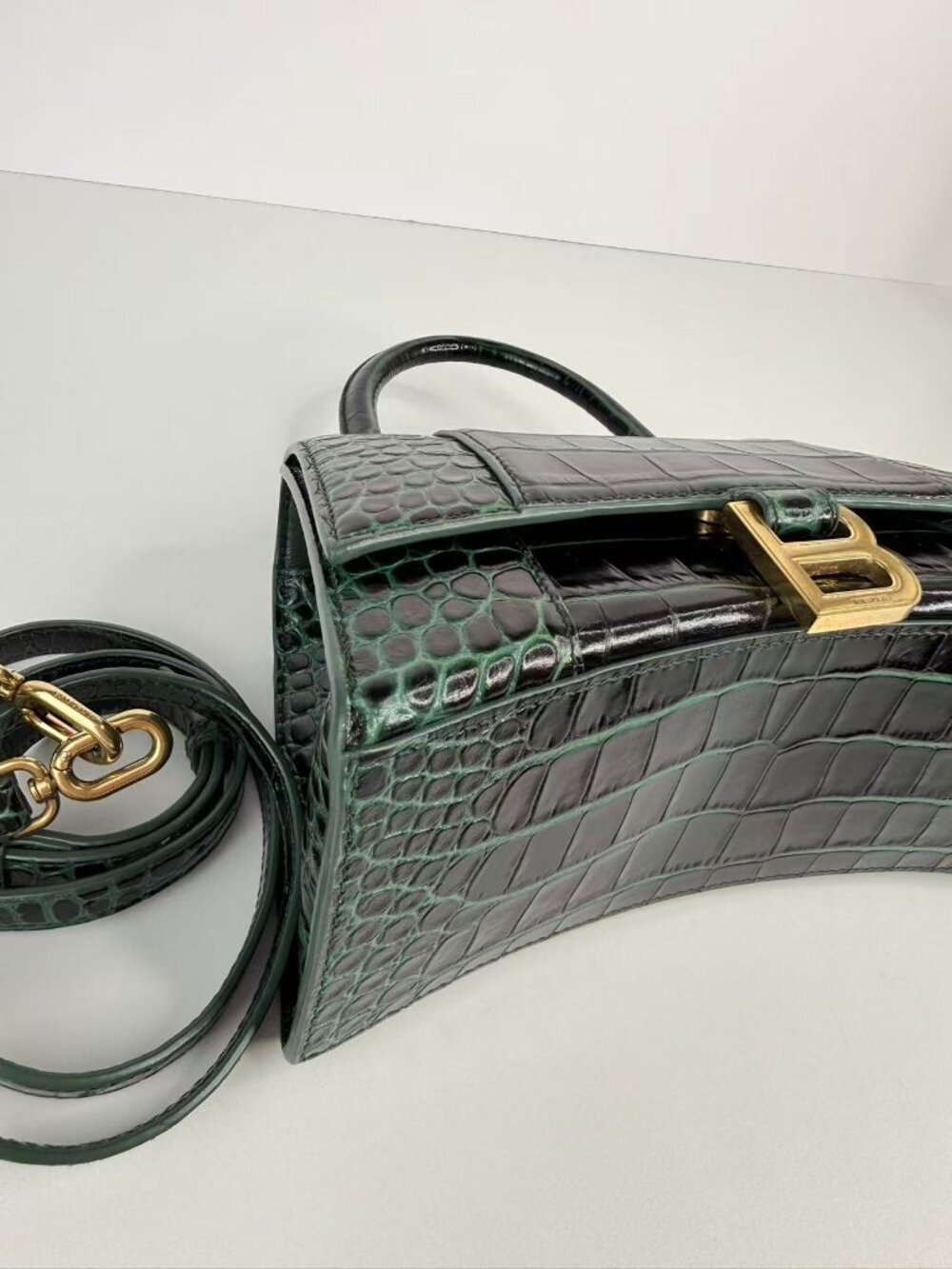 Balenciaga Hourglass XS Croc Embossed Leather Top Handle Crossbody Bag - Picture 6 of 11